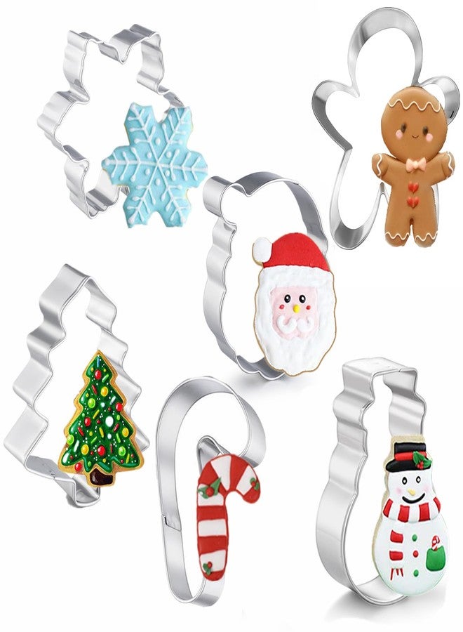 Q-BAKER Large Christmas Cookie Cutters, 4" Holiday Cookie Cutters Shape with Recipe Instruction Gingerbread Men,Christmas Tree,Snowflake, Candy Cane,Santa Face and Snow Man for Baking - Image 1